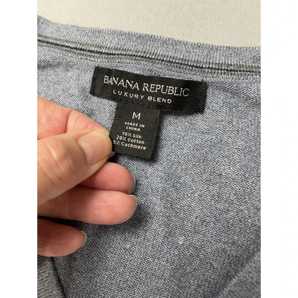 Banana‎ Republic Men's M Luxury Blend Silk Cotton Cashmere V-Neck Sweater blue